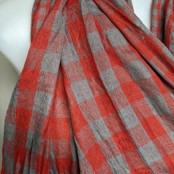 Bass Infinity Scarf Reversible One Size Plaid Red / Grey Wrap Neckwear Unisex - Picture 5 of 6